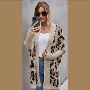 Plus size Tan Lepoard Print Ultra Soft Open Front Cardigan Size 2X 16-18